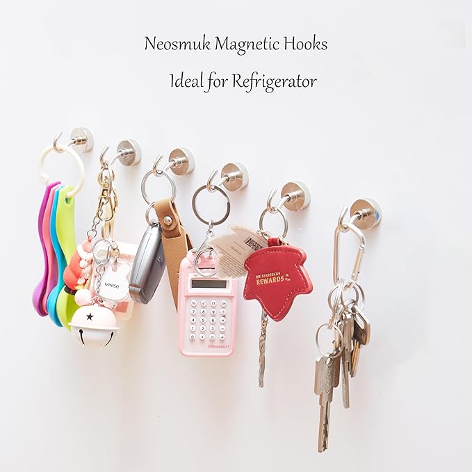 Neosmuk Magnetic Hooks, Heavy Duty 30lb+ Strong Magnet Hook for Cruise Cabins, Cruise Ship Essentials for Hanging, Metal Wall Refrigerator Hangers (Silver, 10 Pack)