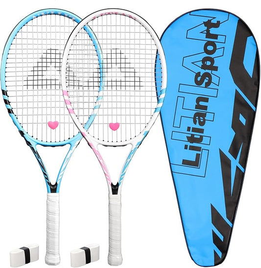 27 Inch Tennis Rackets for Adult Recreational 2 Players Tennis Rackets Set with 2 Overgrips and 1 Tennis Bag. Perfect for Beginners and Students Training
