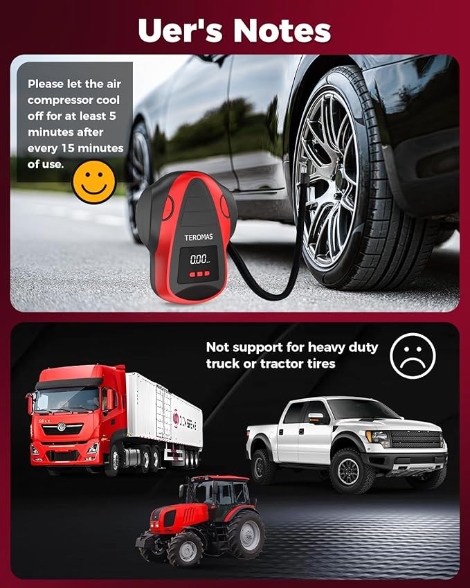 Tire Inflator Portable Air Compressor, Air Pump DC/AC for Car Tires 12V DC and Other Inflatables at Home 110V AC, Digital Electric Tire Pump with Pressure Gauge(Red)