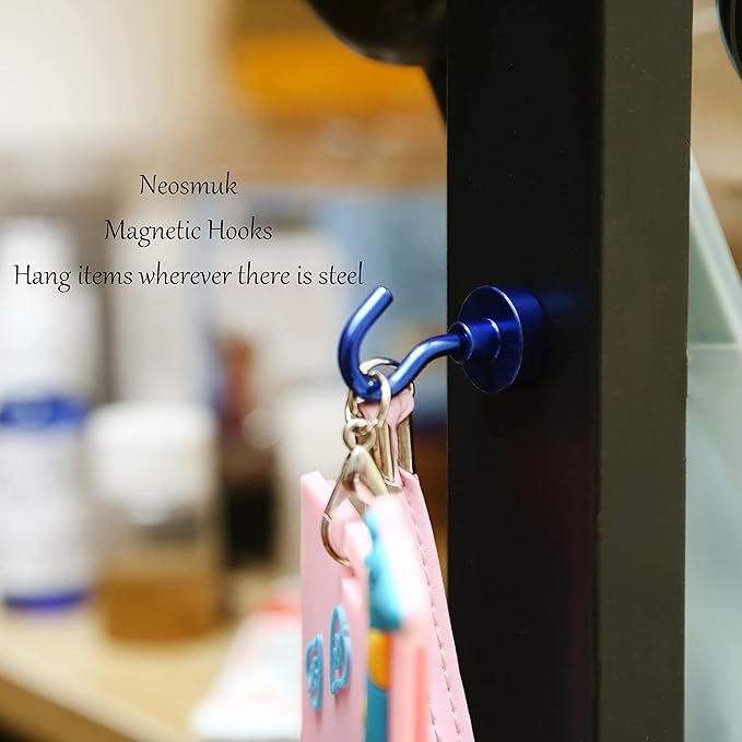 Neosmuk Magnetic Hooks, Heavy Duty 30lb+ Strong Magnet Hook for Cruise Cabins, Cruise Ship Essentials for Hanging, Metal Wall Refrigerator Hangers (Navyblue, 10 Pack)
