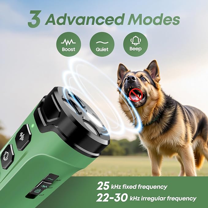 Dog Bark Deterrent Devices - Humane & Effective Training Dog, Stop No More Barking with 3X Ultrasonic Emitters (Green)