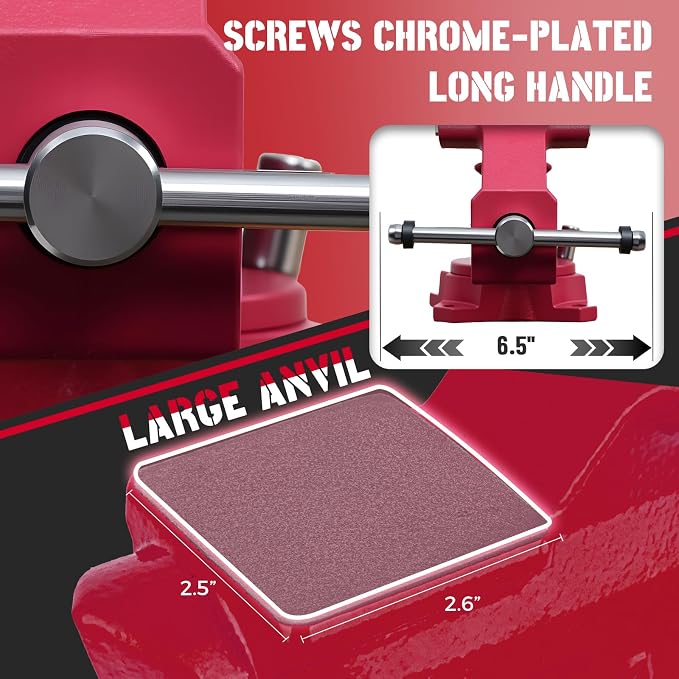 4.5"Bench Vise, 4"Jaw Opening 210° Swivel Base 2.6" Throat Depth