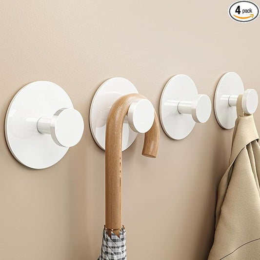 Adhesive Wall Hook for Coat and Towel: Extra Sticky 12 LB (Max), Stainless Coat Rack Door Holder Hanger, White Heavy Duty