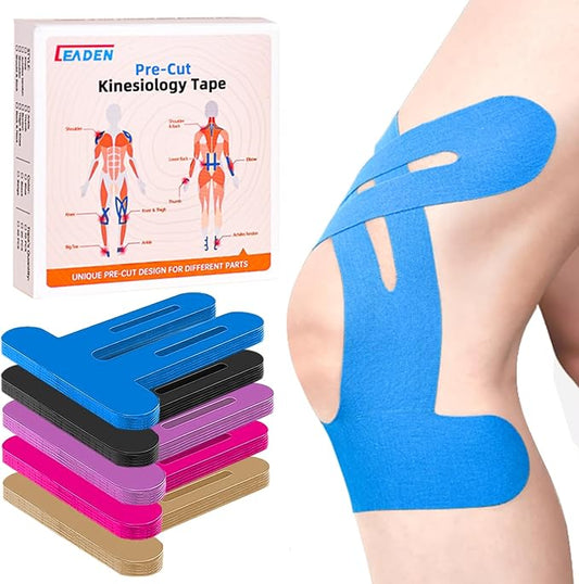 IEADEN Precut Kinesiology Tape for Knees, 10 Pcs - Knee Support & Stability, Knee Pain Relief Athletic Tape - Waterproof & Elastic, Hypoallergenic Latex-Free Tape, Blue
