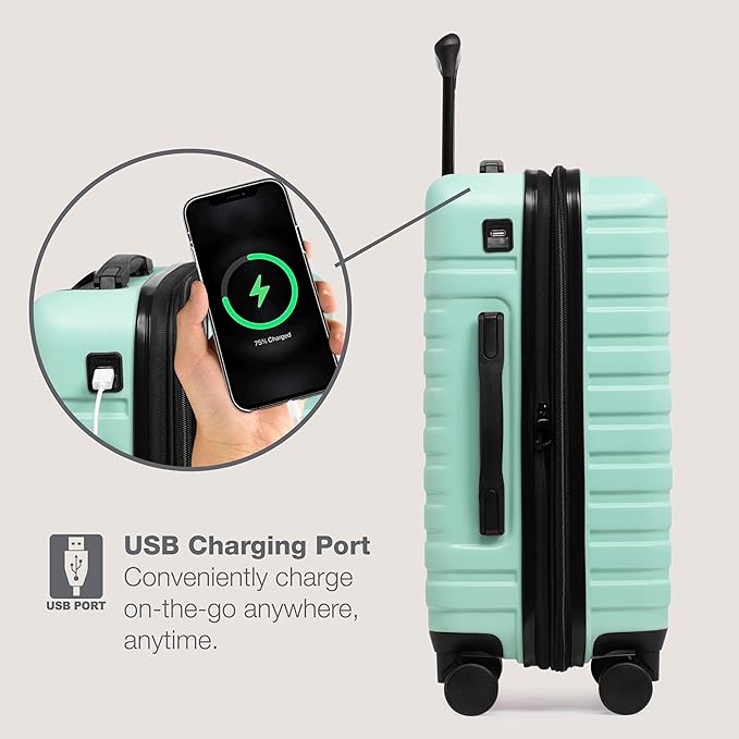 U.S. Traveler Boren 拡張可能ハードサイド 頑丈な旅行用荷物 8つのスピナーホイール付き、ミント、機内持ち込み22インチ