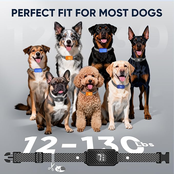 Dog Bark Collar for Large Medium Small Dogs, Effective No-Bark Collar, Smart Barking Collar, Rechargeable Bark Collar with 7 Sensitivity, 3 Modes, IP67 Waterproof, Black, 2 Pack