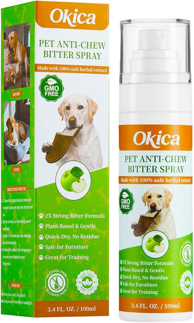 Bitter Apple Spray for Dogs - No Chew Spray for Dogs to Stop Barking Marking and Nibbling - Natural Ingredients Dog Repellent Spray for Furniture and Your Belongings Light Green