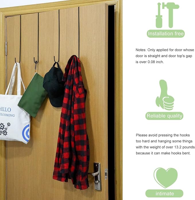 Hotop 15 Inch Wreath Hangers for Front Door Wreath Doors Hangers Steel Material Clothes Towel Hooks Holder Over The Door Hanger Hooks 2 Pcs for Christmas Halloween Front Decorations(Black)
