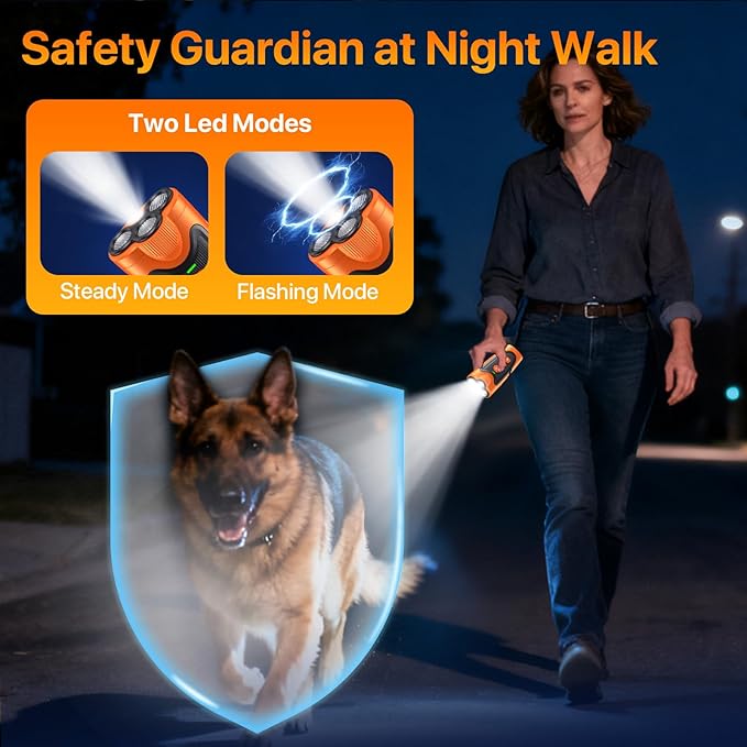 Dog Bark Deterrent Device, 3X Ultrasonic Anti Barking Device for Dogs, 6 Training Modes & 23 FT Range Stop Neighbors Dog Barks, Portable Dog Training Tool with Flashlight Indoor Outdoor Use, Orange