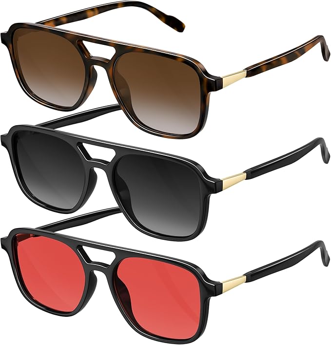 Retro Aviator Sunglasses for Women Men:Polarized Trendy Vintage 70s Rectangle Womens Shades Sun Glasses UV Protection