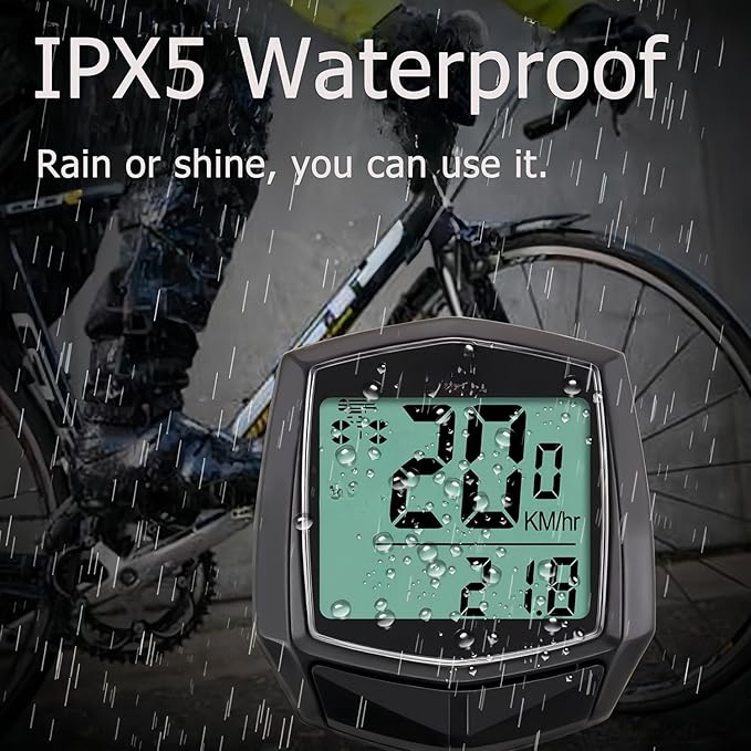 Bike Computer, Bike Speedometer and Bicycle Odometer Waterproof Cycling/Cycle Computer with LCD Display, Automatic Wake-Up, Multi-Functions for Road Bike MTB