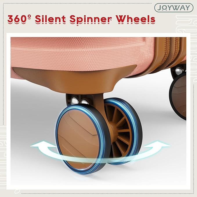 Joyway 拡張可能 24インチ スピナーホイール付きスーツケース、軽量ハードシェル 中型チェックインスーツケース、TSAロック付き3点セットスーツケース、ピンクブラウン