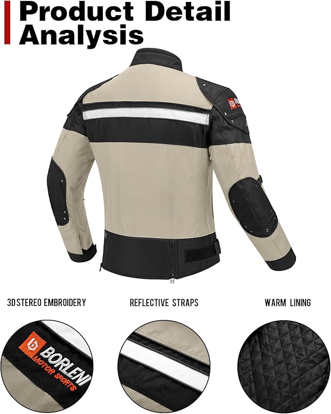 BORLENI Motorcycle Jacket Windproof Motorcycle Full Body Protective Gear CE Armor Suitable for All Seasons,Brown,M