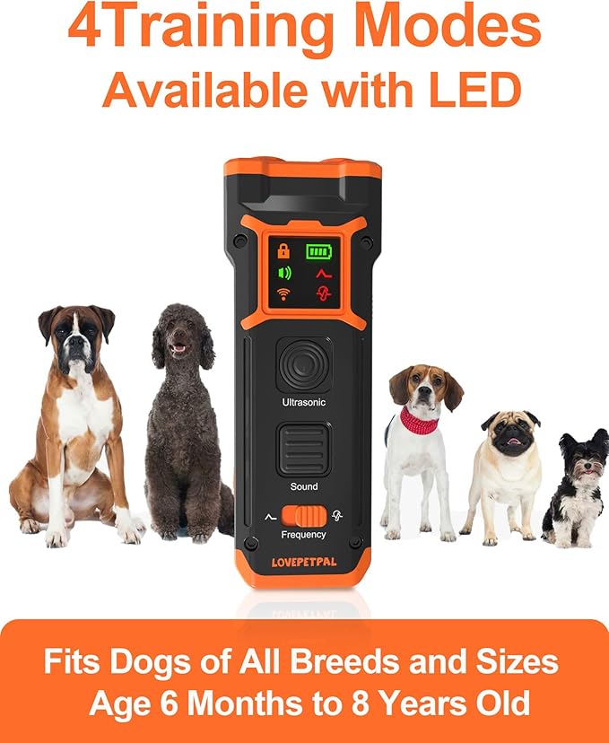 2025 Dog Training Bark Deterrent Device, Anti-Barking Device for Dogs, Stop Bad Behavior Without Yelling or Swatting, Ultrasonic Stopper Alternative to Shock Collar (Orange)