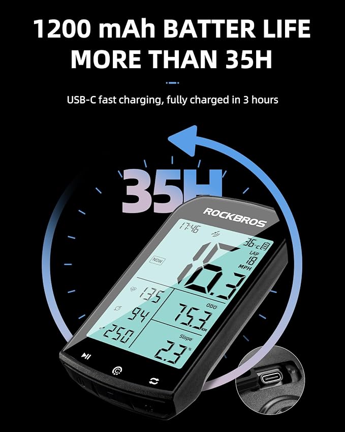 ROCKBROS Bike Computer Wireless Cycling Computers ANT+ Bluetooth Bike Speedometer Odometer Bicycle Computer with Speed Cadence Sensor for Riding Cycling Waterproof 2.9inch LCD Screen