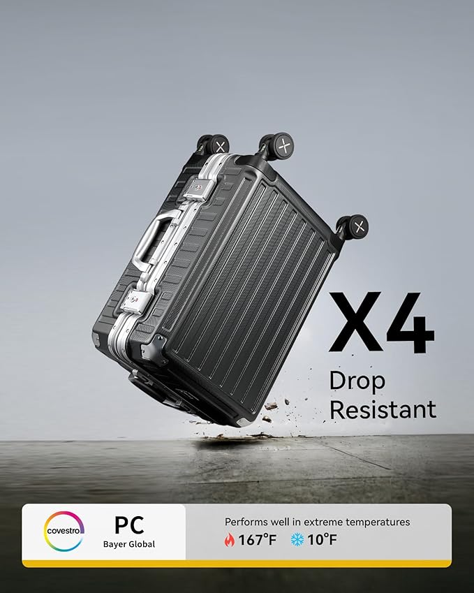 Checked Luggage with Spinner Wheels, 8010S Aluminum Frame Zipperless Polycarbonate Hard Shell Suitcase (ZX-Core, Charcoal Metallic, 24 Inch)