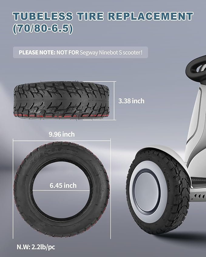 11 inch 70/80-6.5 Tubeless Rubber Tire for Segway Ninebot S-Plus Smart Self-Balancing Scooter Accessories, Hoverboard Heavy Duty Tire Explosion-proof Replacement, NOT for Ninebot S (1 PC)