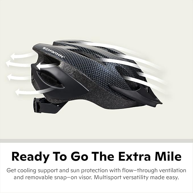 Schwinn Thrasher Helmet for Adults, Size 58-62 cm for Riders Ages 14+, Microshell, Adjustable Dial & Straps, Interior Padding, Air Vents, Visor, Adult Bike Helmet