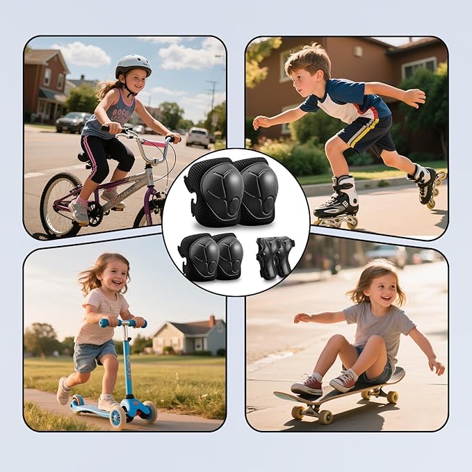 Kids Protective Gear Set Knee Pads for Kids 3-14 Years Toddler Knee and Elbow Pads with Wrist Guards 3 in 1 for Skating Cycling Bike,Biking, Roller Skates, Scooters