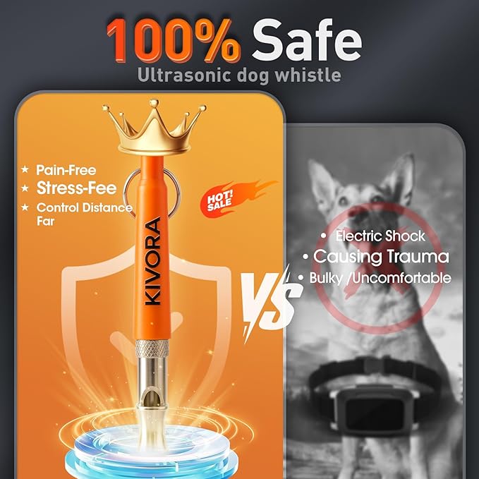 KIVORA 4 Pack Dog Whistle, Dog Whistle to Stop Barking, Adjustable Ultrasonic Silent Dog Training Whistle for Recall & Bark Control, 304 Stainless Steel Professional Whistle for All Dogs (Orange)