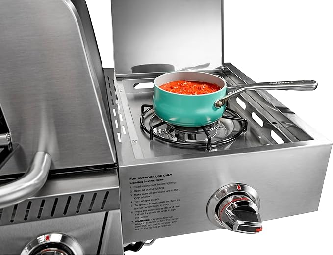 Cuisinart Propel+ 4-Burner 3-in-1 Gas Grill, Stainless Steel Versatile Grill, Griddle & Pizza Oven with Pizza Stone, Convertible to Natural Gas, Side Burner & Integrated Storage, Perfect for BBQs