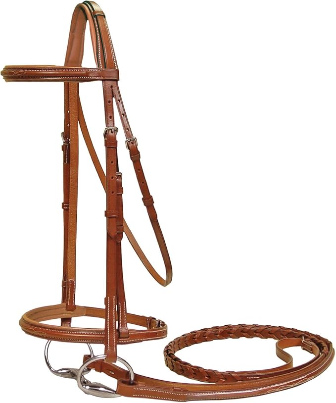 Padded Raised Fancy Stitched Leather English Schooling Bridle with Laced Reins