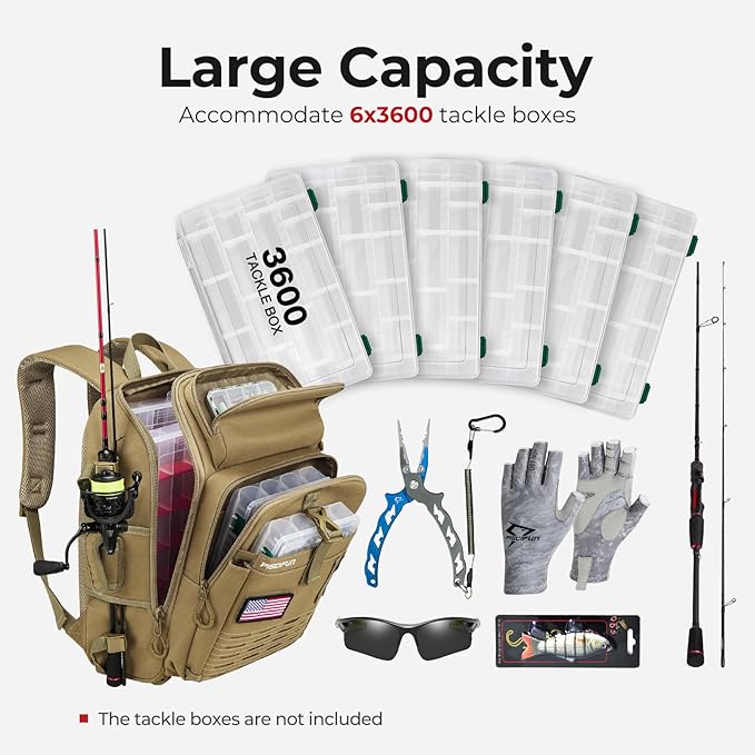 Piscifun Fishing Tackle Backpack with Rod & Gear Holder, Lightweight Fishing Tackle Storage Bag with Protective Rain Cover