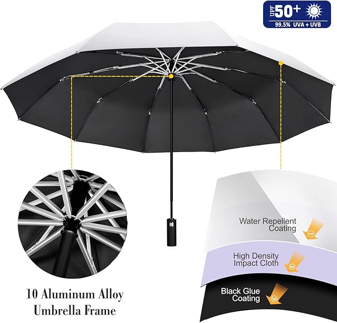 UPF 50+ Beach Umbrella with Adjustable Universal Clamp