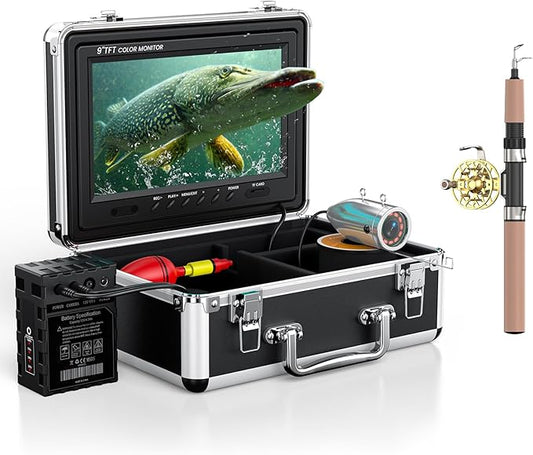Eyoyo Underwater Fishing Camera Portable Video Fish Finder 9 inch LCD Monitor 1000TVL Waterproof Camera Underwater DVR Video Fish Cam 30m Cable 12pcs IR Infrared Lights for Ice, Boat and Lake Fishing