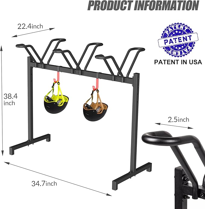Sttoraboks 3 Bikes Floor Stand, Adjustable Bicycle Parking Rack with Hook for Garage, Indoor, Outdoor, Metal Cycle Storage Organizer Rack for Mountain, Road and Kids Bikes, Max Tire Width 2.5”, Black