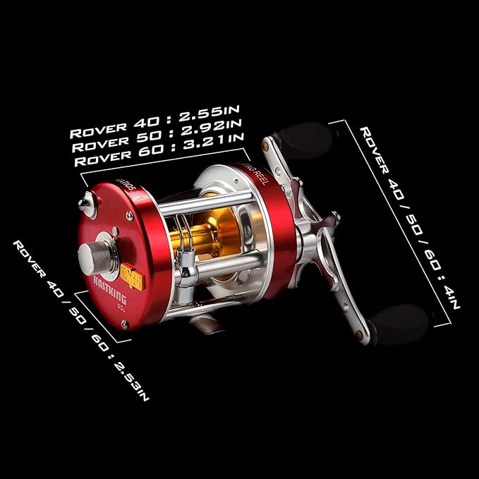 KastKing Rover Round Baitcasting Fishing Reel, Perfect Conventional Reel for Catfish, Salmon/Steelhead, Striper Bass and Inshore Saltwater Fishing Reel, Reinforced Metal Body