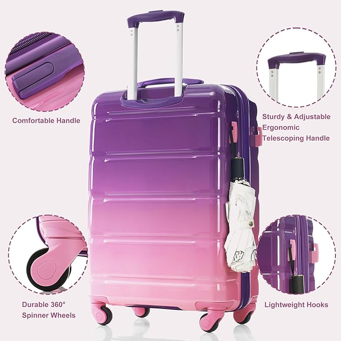 Hardshell Luggage, Lightweight Suitcases with Spinner Wheels, purple pink