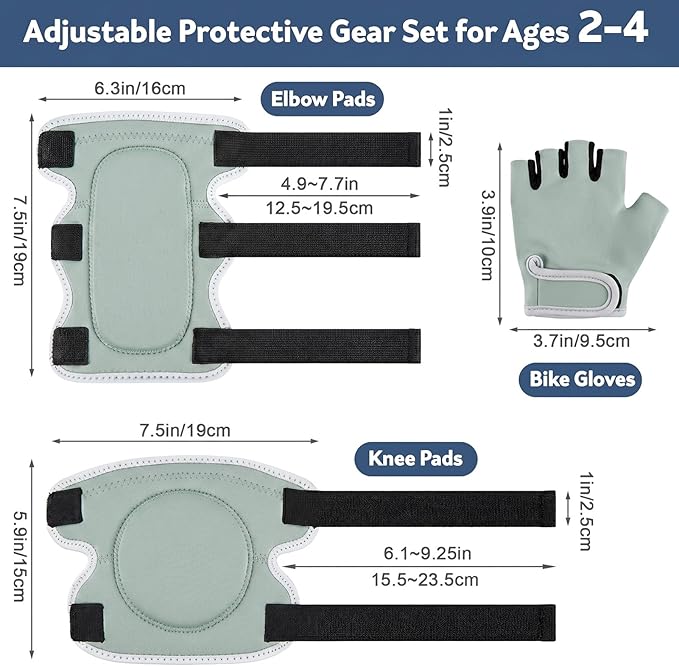 Soft Toddler Knee Pads and Elbow Pads Set with Bike Gloves, Non-Slip Toddler Knee Pads for Boys Girls 2-4 Years, Breathable Kids Protective Gear for Balance Bike, Scooter, Bicycle