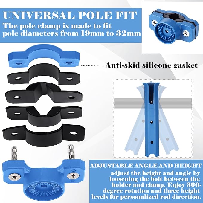 Pole Mount Fishing Rod Holders for Bike Rack Rotatable Fishing Chair Pole Holders with Clamp for Boat Bicycle Motorcycle Kayak Cart