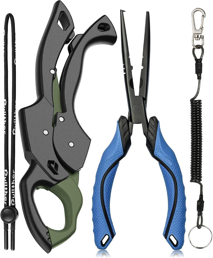 Fish Gripper 9.2",Muti-Function Line Cutter Fishing Pliers, Saltwater Fishing Tool Kit,Fishing Gear with Fishing Lanyard