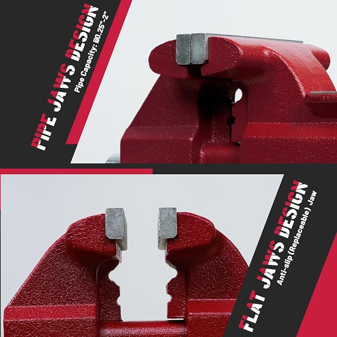 6.5"Bench Vise, 6"Jaw Opening 210° Swivel Base 3.8" Throat Depth