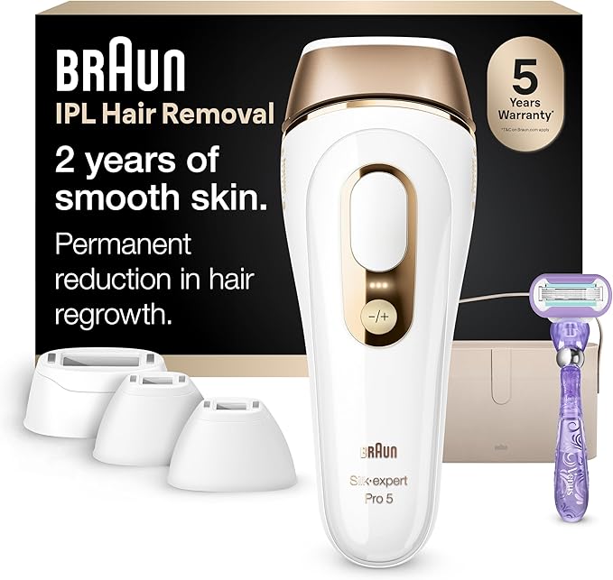Braun IPL, Silk·Expert Pro 5, IPL Hair Removal for Women and Men, Permanent Laser Hair Reduction At-Home, 4 Heads, IPL5347