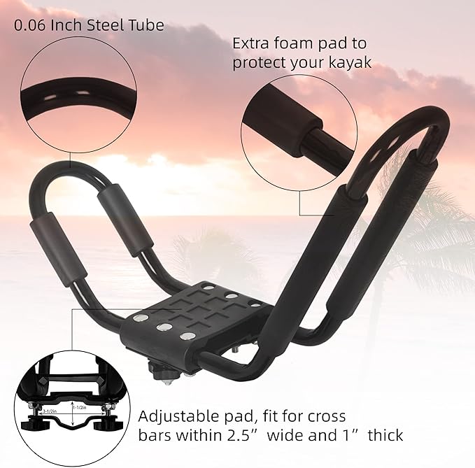 HECASA Universal J-Bar Rack Kayak Roof Rack Top Mount Crossbar Carrier Canoe SUP Surfboard Ski Board Top Mount Crossbar Car SUV Truck 2 Pair