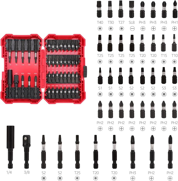 Amazon Basics 42-Piece Impact Screwdriver Bit Set with Phillips, Slotted and Torx Bits, Portable Storage Case