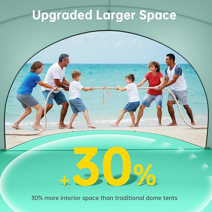 Beach Tent Sun Shelter, Beach Shade Tent with UPF50+ UV Protection, Sun Shelter for 1-6 Person, Beaches Shade with 2 Zippered Doors, Portable Tents for Camping Fishing, Green