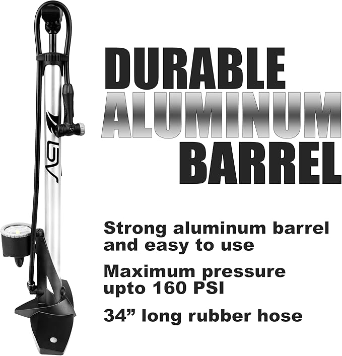 BV Bicycle Pump Durable Bike Floor Pump 17/24 inch Smart Valve Head, 160 psi, Automatically Reversible Presta and Schrader
