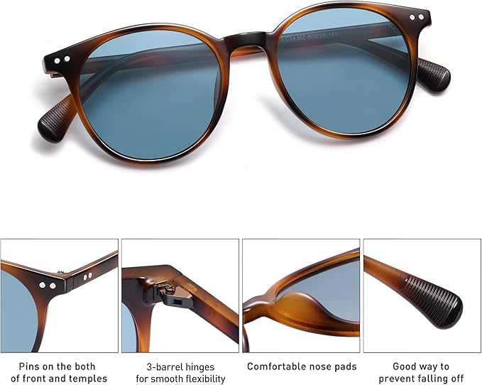 SOJOS Small Round Classic Polarized Sunglasses for Women Men Vintage Style UV400 Lens MAY SJ2113
