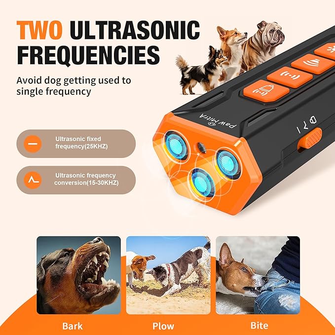 2025 Dog Bark Deterrent Device Rechargeable Ultrasonic Anti-Barking Trainer | 23FT Long-Range No Shock Humane Dog Training Tool, Press Button Instant Control for Indoor & Outdoor Use