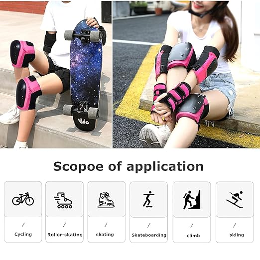 Adult Knee Pads Elbow Pads Wrist Guards for Adult Kids 6 in 1 Protective Gear Set for Skateboarding Biking Roller Skating Cycling Outdoor Sports Red M