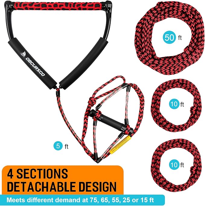 Obcursco 75FT Wakeboard Rope, Water Ski Ropes with EVA Handle for Water Skiing, Wakeboard, Kneeboard
