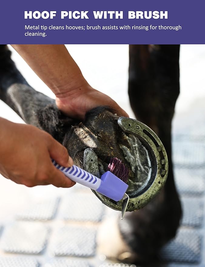 Horse Grooming Kit, 9 Piece Grooming Brush Set with Silicone Curry Comb for Bathing & Shedding Sugar Taro