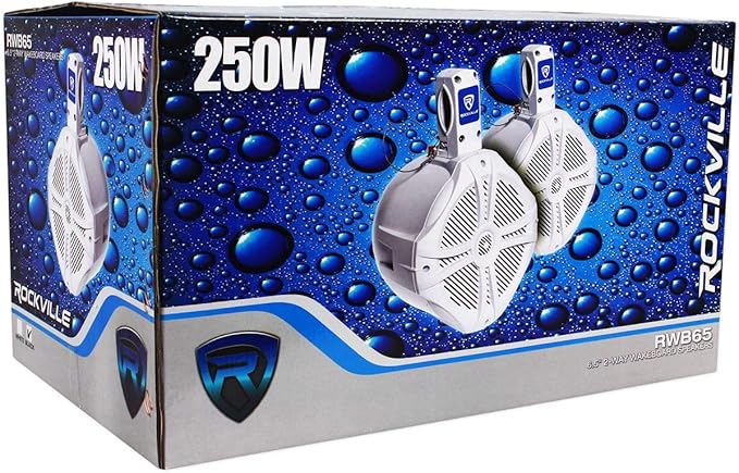 Rockville RWB65B 500W 6.5インチ マリンウェイクボードタワースピーカー 4Ω 防水 高耐久マウント 高音質 ボート、ジープ、ATVに最適
