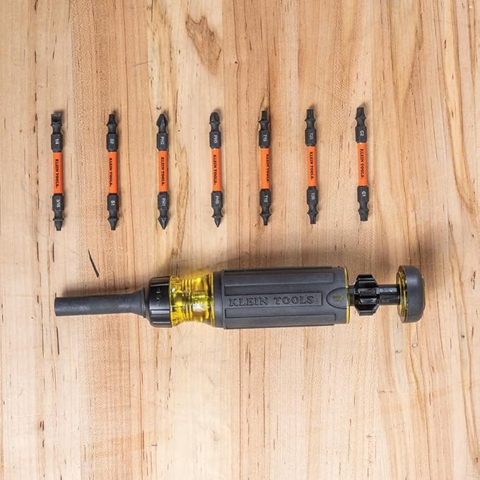 Klein Tools 32315HD 15-in-1 Multi-Bit Ratcheting Screwdriver, Impact-Rated, 7 Double-Ended ProFlex Torsion Zone Tips, 1/4-Inch Nut Driver, 8-Piece