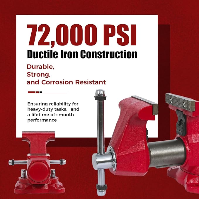 6"Bench Vise, 7"Jaw Opening 360° Swivel Base 4" Throat Depth