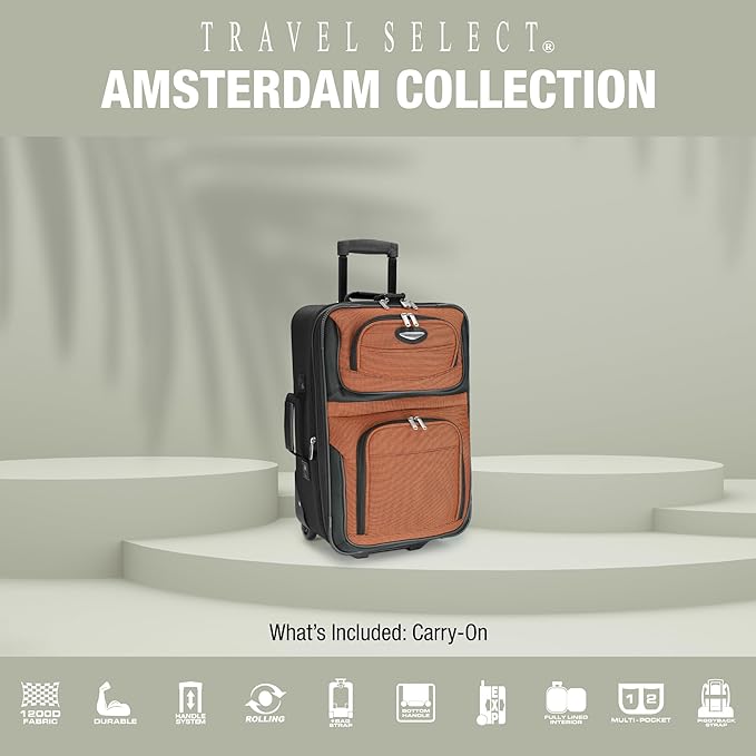 Travel Select Amsterdam Softside Expandable Luggage with Rolling Wheels, Red, 21-Inch Carry-on